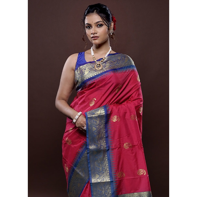 Pink Kanjivaram Silk Saree With Blouse Piece - JD986580028