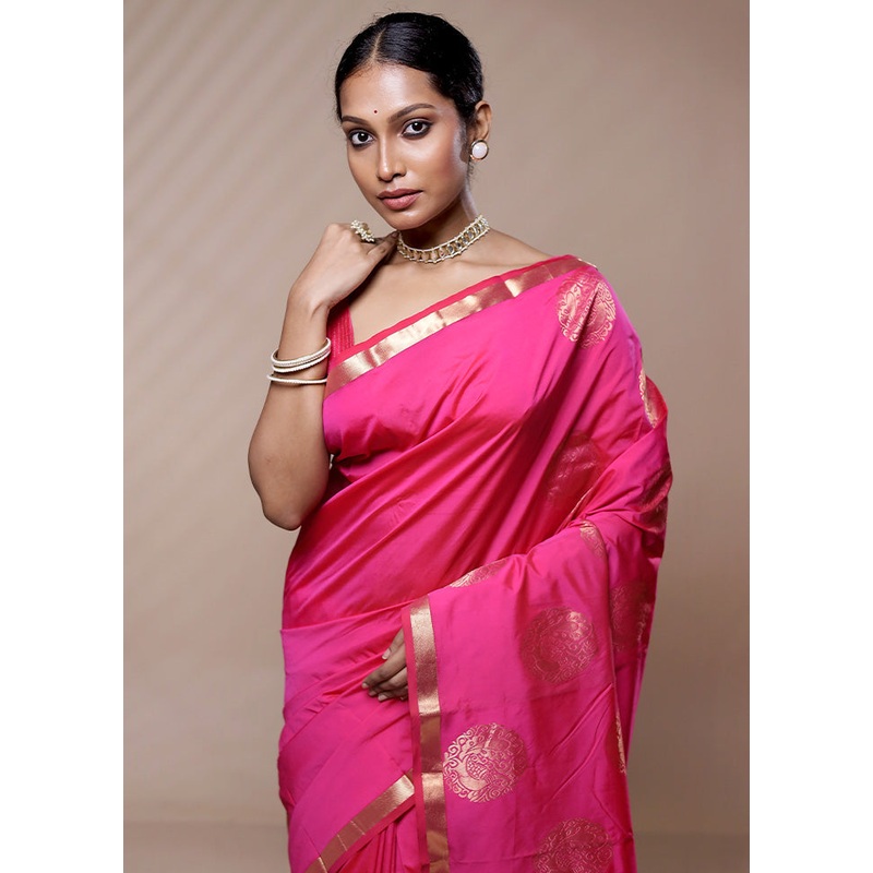 Pink Kanjivaram Silk Saree With Blouse Piece - JD986580103