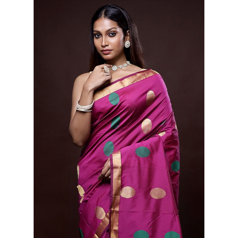 Pink Kanjivaram Silk Saree With Blouse Piece - JD986580104