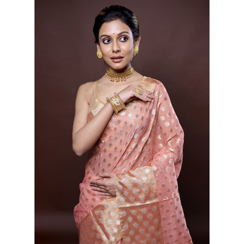 Pink Organza Saree With Blouse Piece - JD986580085