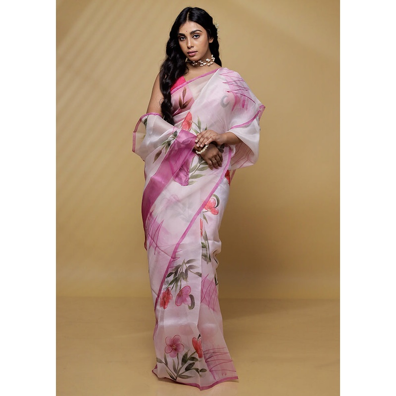 Pink Organza Saree With Blouse Piece - JD986580137