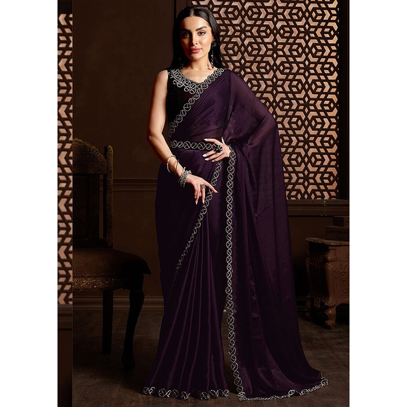 Purple Satin Silk Saree With Blouse Piece - JD986579957