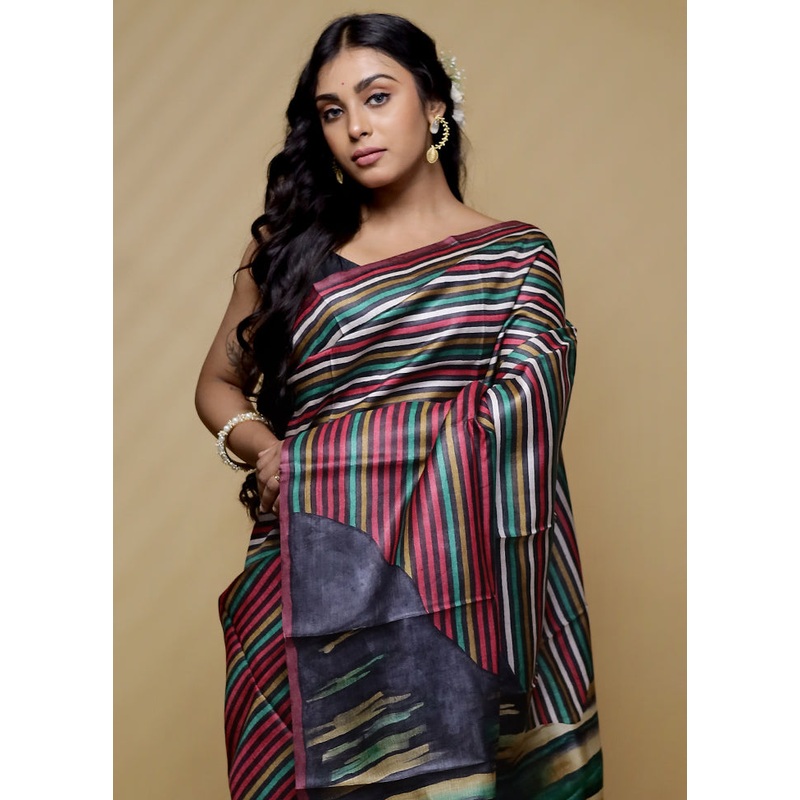 Purple Tussar Pure Silk Saree With Blouse Piece - JD986580134