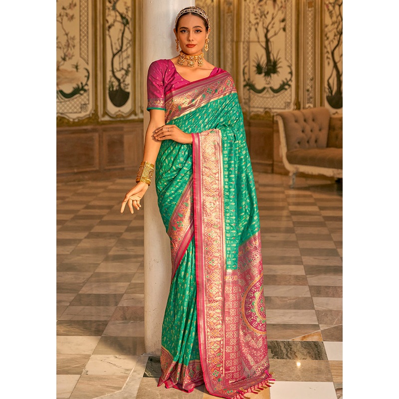 Rama Dupion Silk Saree With Blouse Piece - JD986579955