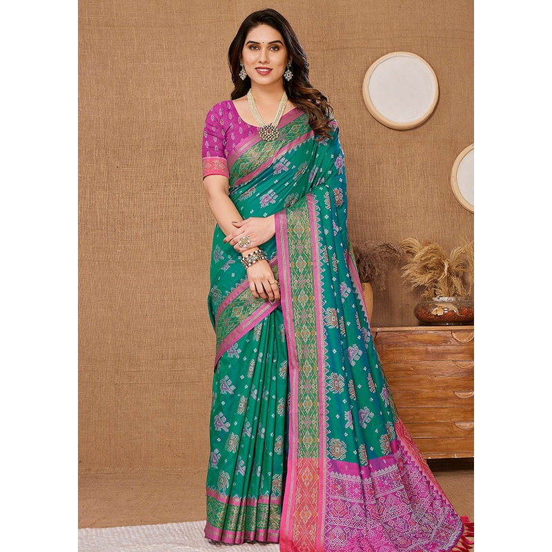 Rama Dupion Silk Saree With Blouse Piece - JD986579956