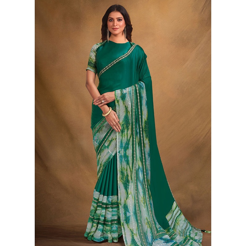 Rama Satin Silk Saree With Blouse Piece - JD986579954