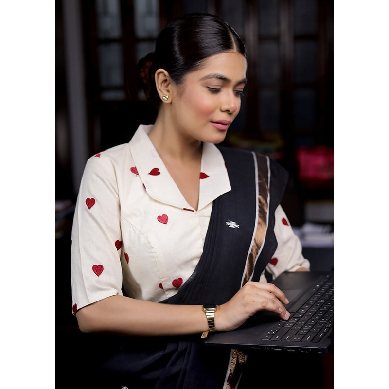 Red Cotton Silk Designer Blouse - JD986580049