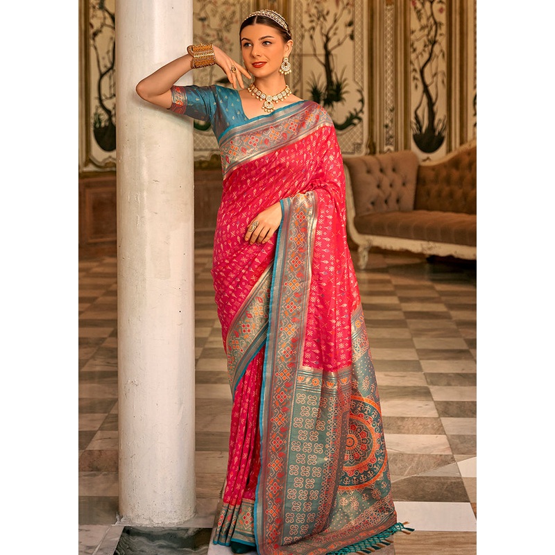 Red Dupion Silk Saree With Blouse Piece - JD986579950