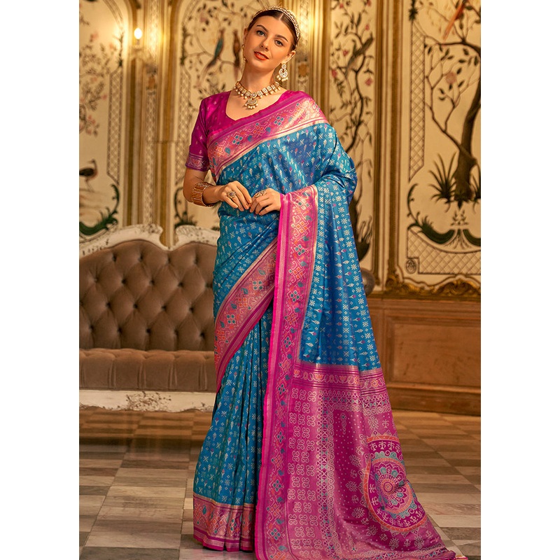 Sky Blue Dupion Silk Saree With Blouse Piece - JD986579948