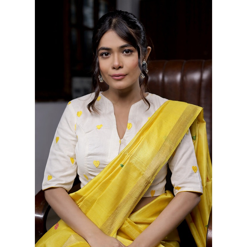 Yellow Cotton Silk Designer Blouse - JD986580046