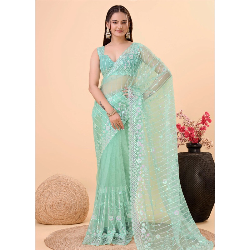 Aqua Net Net Saree With Blouse Piece - JD986579876