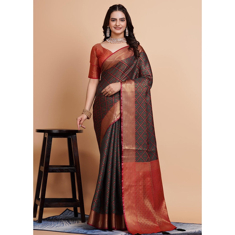 Black Dupion Silk Saree With Blouse Piece - JD986579869