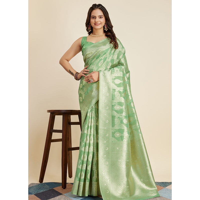 Green Dupion Silk Saree With Blouse Piece - JD986579852