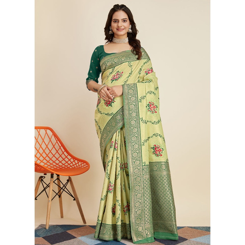 Green Dupion Silk Saree With Blouse Piece - JD986579853