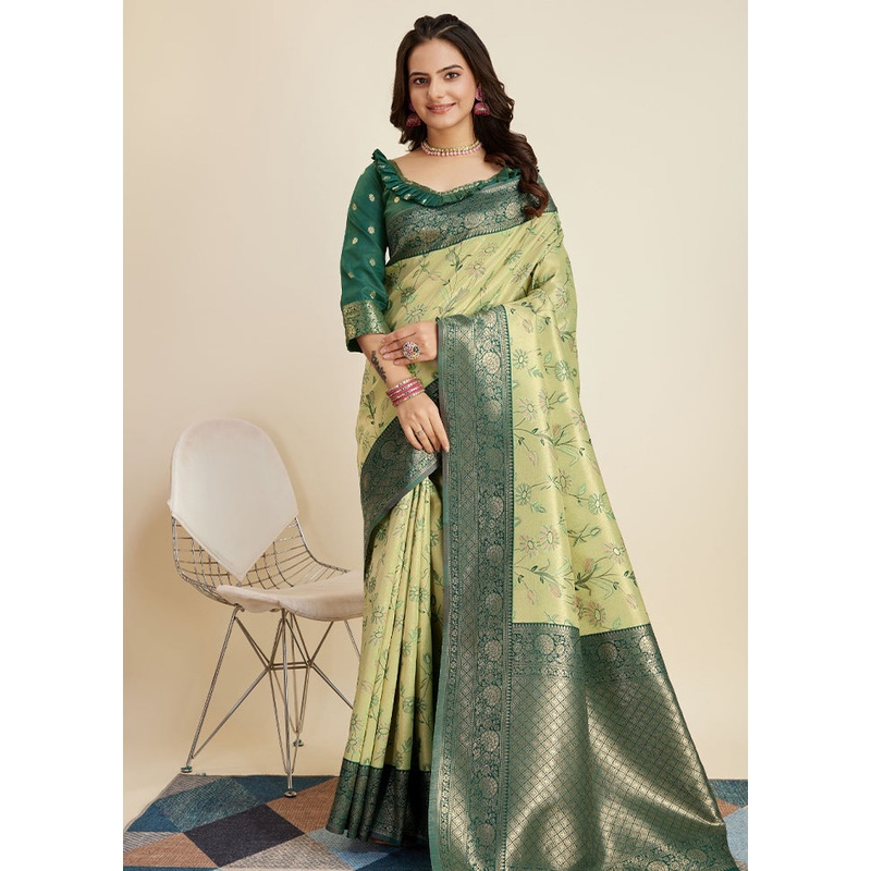 Green Dupion Silk Saree With Blouse Piece - JD986579854