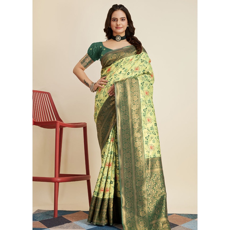 Green Dupion Silk Saree With Blouse Piece - JD986579855