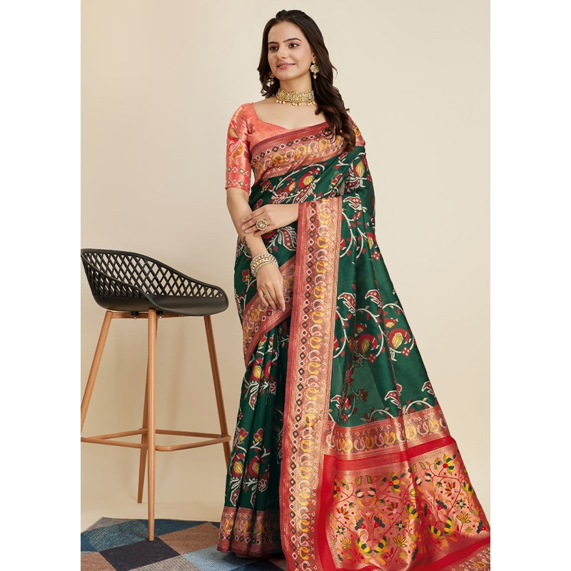 Green Dupion Silk Saree With Blouse Piece - JD986579856