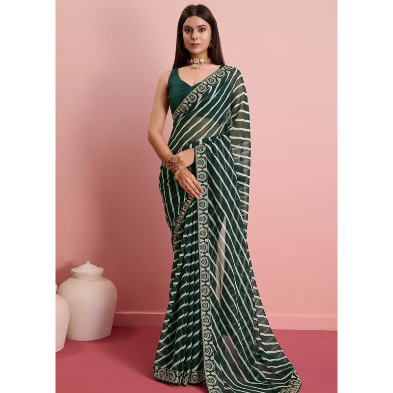 Green Georgette Saree With Blouse Piece - JD986579922