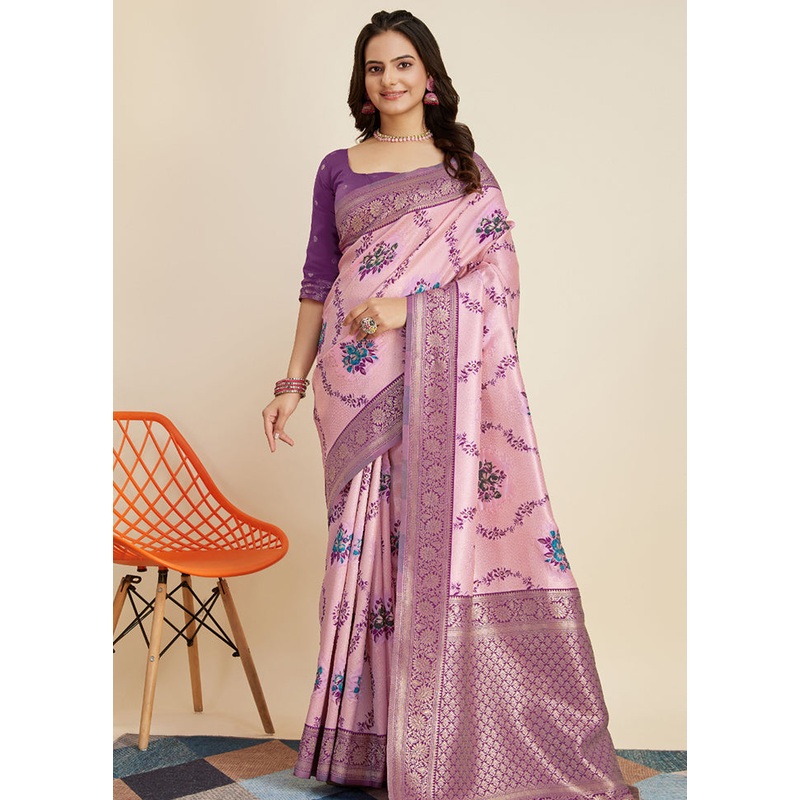 Lavender Dupion Silk Saree With Blouse Piece - JD986579846