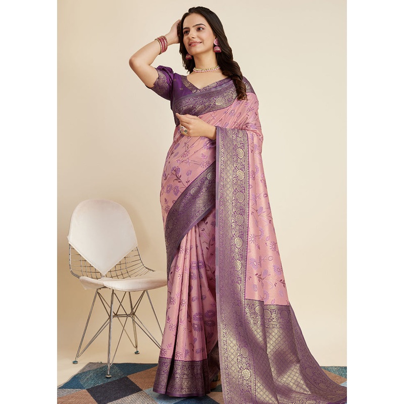 Lavender Dupion Silk Saree With Blouse Piece - JD986579847