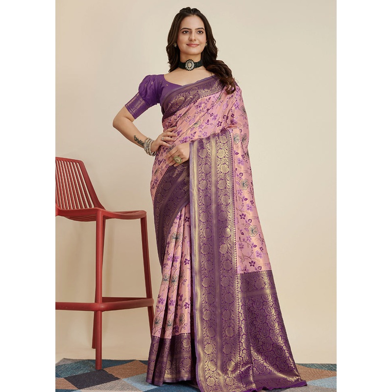 Lavender Dupion Silk Saree With Blouse Piece - JD986579848