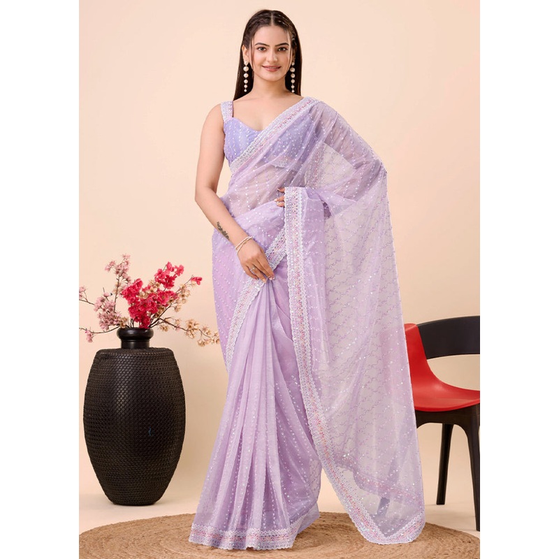 Lavender Net Net Saree With Blouse Piece - JD986579843