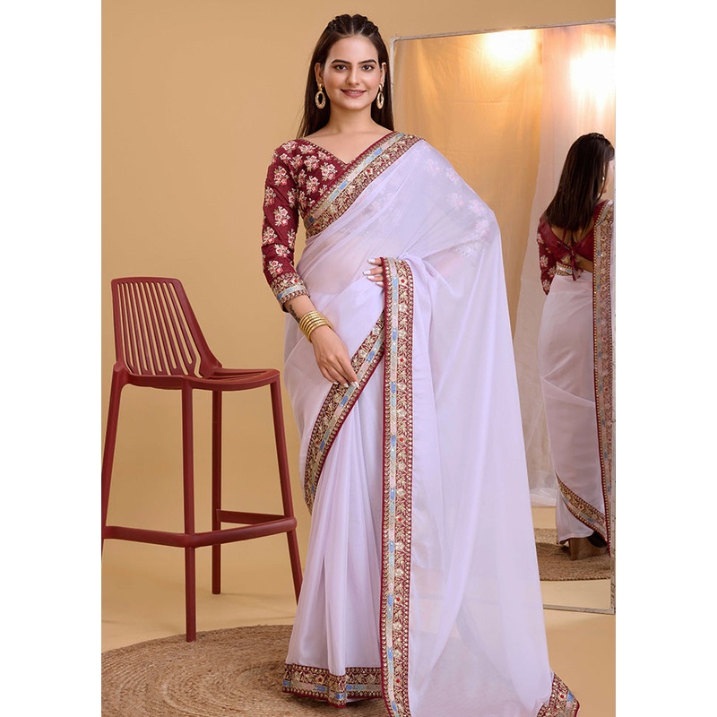 Lavender Organza Saree With Blouse Piece - JD986579838