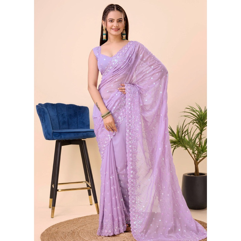 Lavender Organza Saree With Blouse Piece - JD986579841