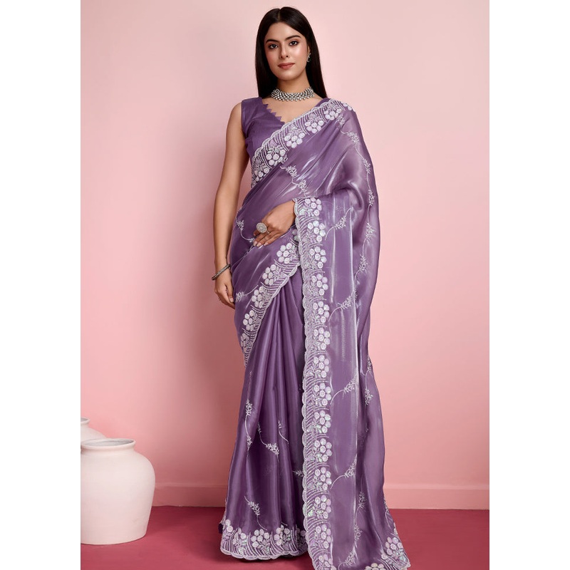 Lavender Organza Saree With Blouse Piece - JD986579911