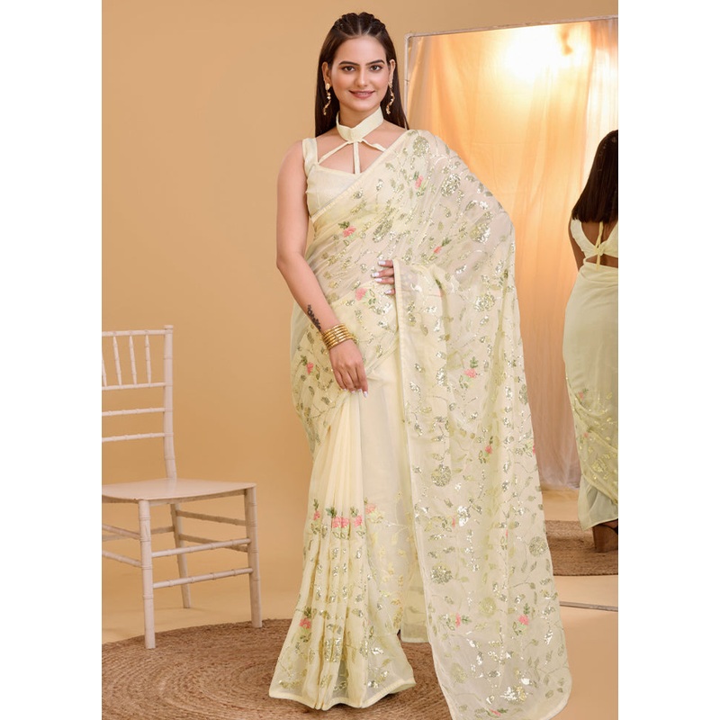 Light Green Organza Saree With Blouse Piece - JD986579836