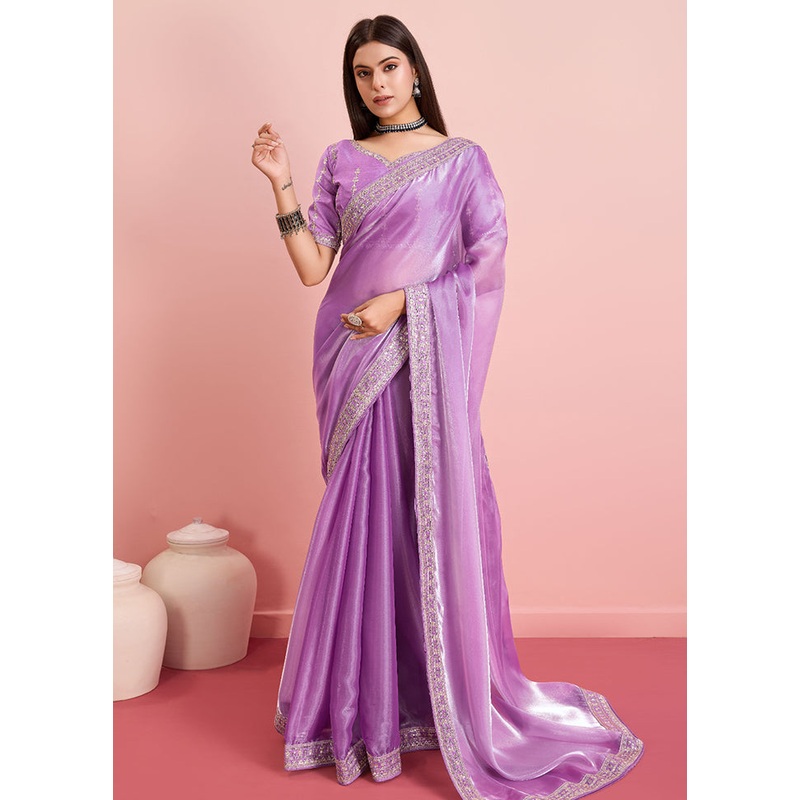 Magenta Organza Saree With Blouse Piece - JD986579910