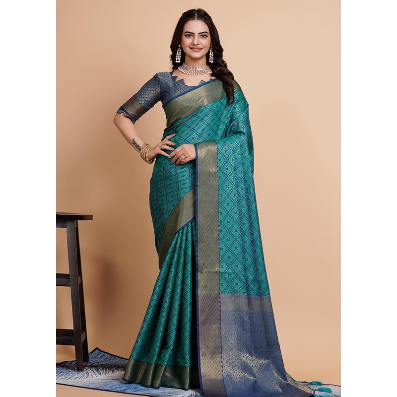 Mint Green Dupion Silk Saree With Blouse Piece - JD986579829
