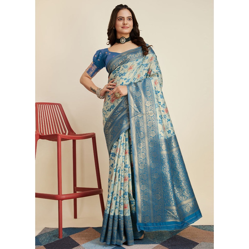 Mint Green Dupion Silk Saree With Blouse Piece - JD986579830