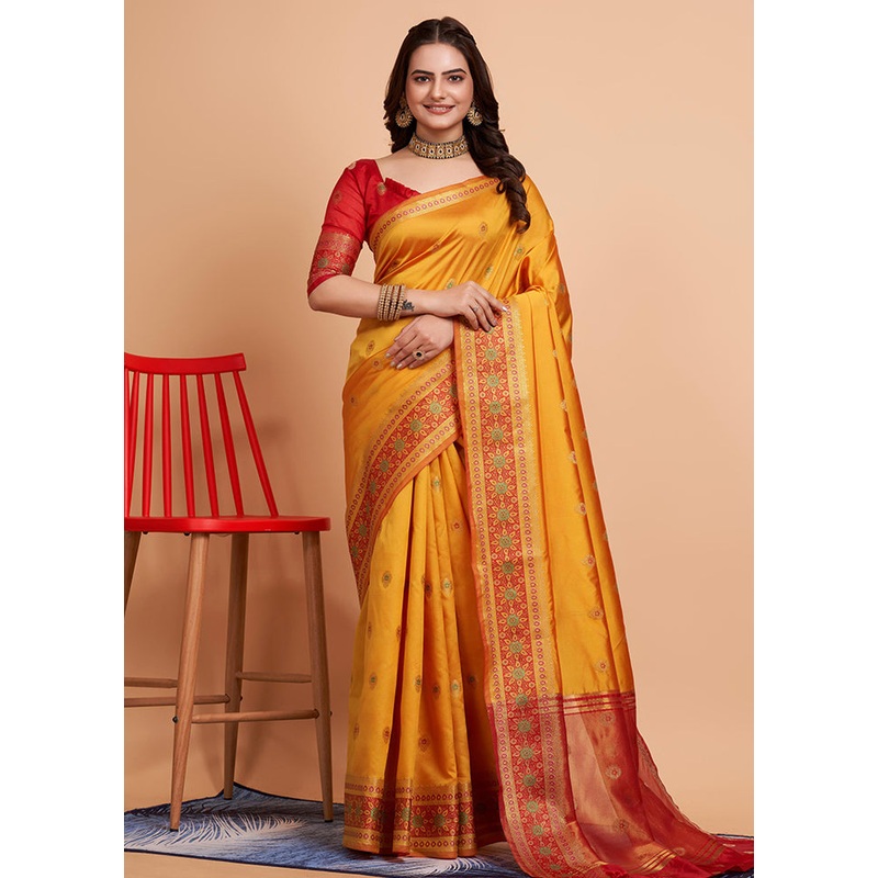 Mustard Dupion Silk Saree With Blouse Piece - JD986579827
