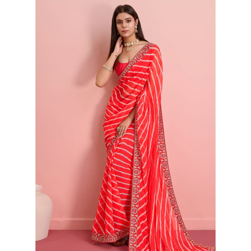 Orange Georgette Saree With Blouse Piece - JD986579907