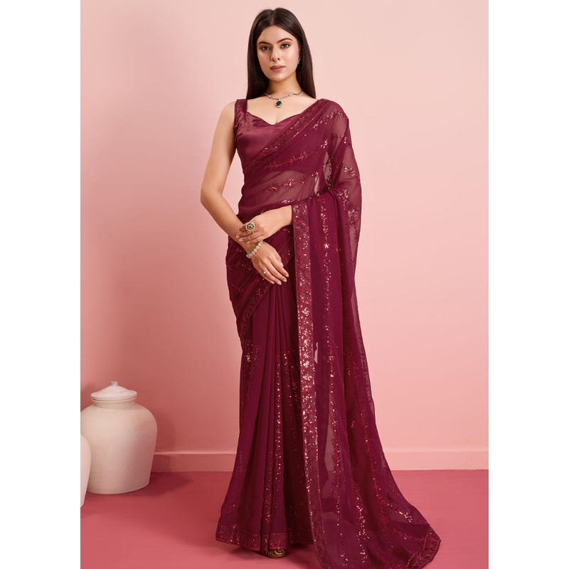 Orange Georgette Saree With Blouse Piece - JD986579908