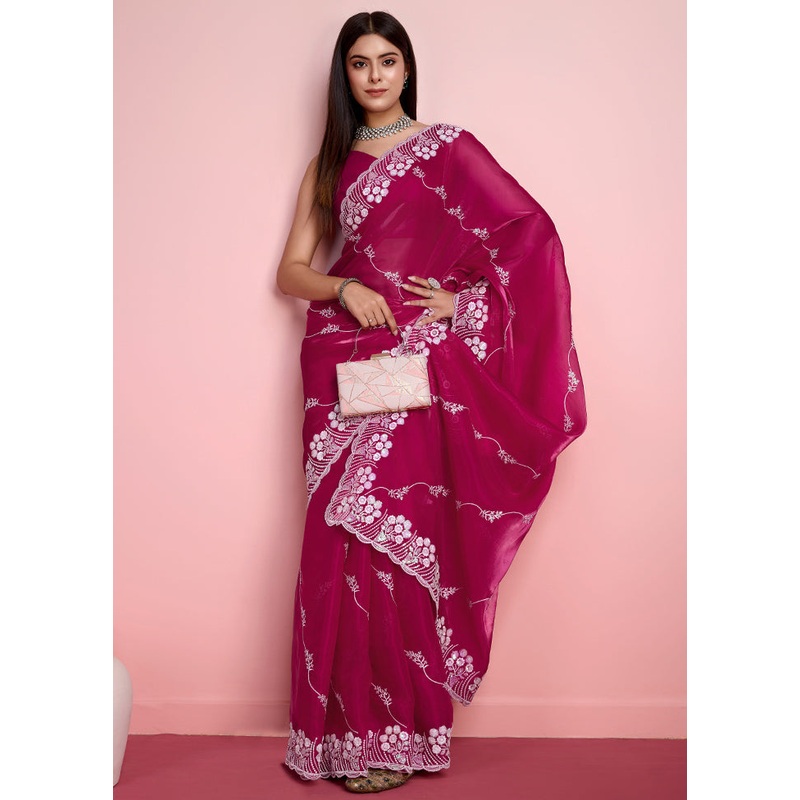 Orange Organza Saree With Blouse Piece - JD986579906