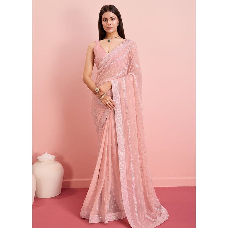 Peach Georgette Saree With Blouse Piece - JD986579905