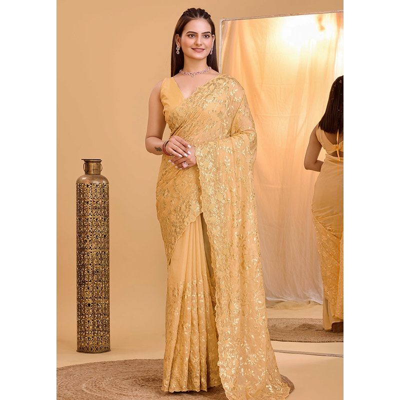 Peach Organza Saree With Blouse Piece - JD986579816