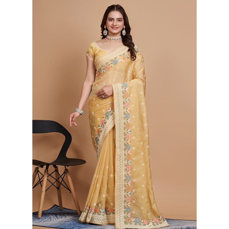 Peach Organza Saree With Blouse Piece - JD986579817
