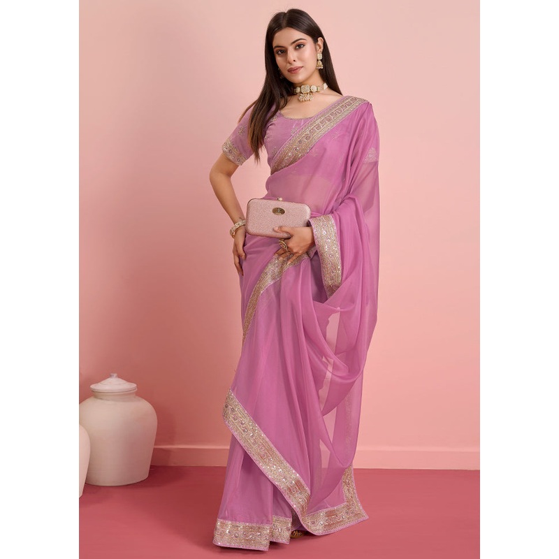 Peach Organza Saree With Blouse Piece - JD986579902