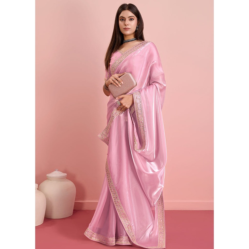 Peach Organza Saree With Blouse Piece - JD986579903