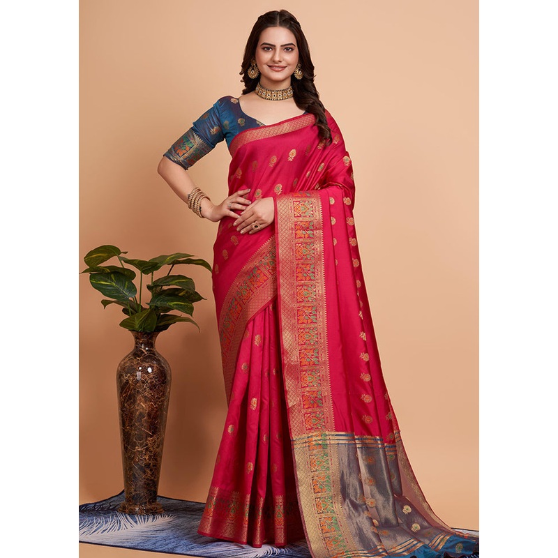 Pink Dupion Silk Saree With Blouse Piece - JD986579813