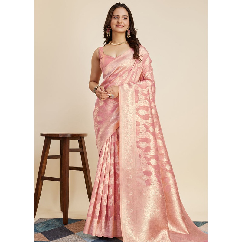 Pink Dupion Silk Saree With Blouse Piece - JD986579814