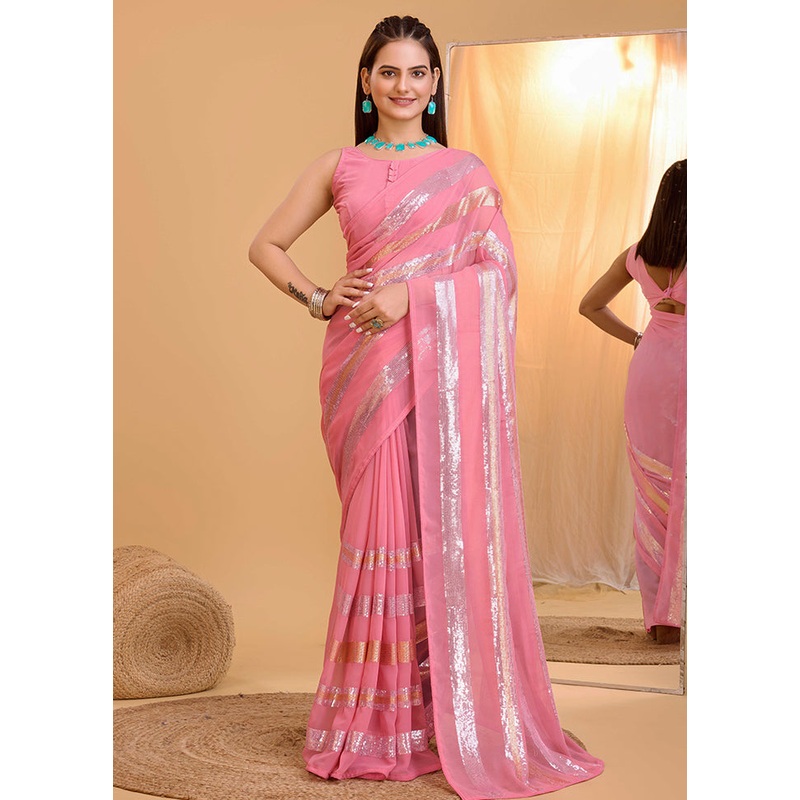 Pink Georgette Saree With Blouse Piece - JD986579811