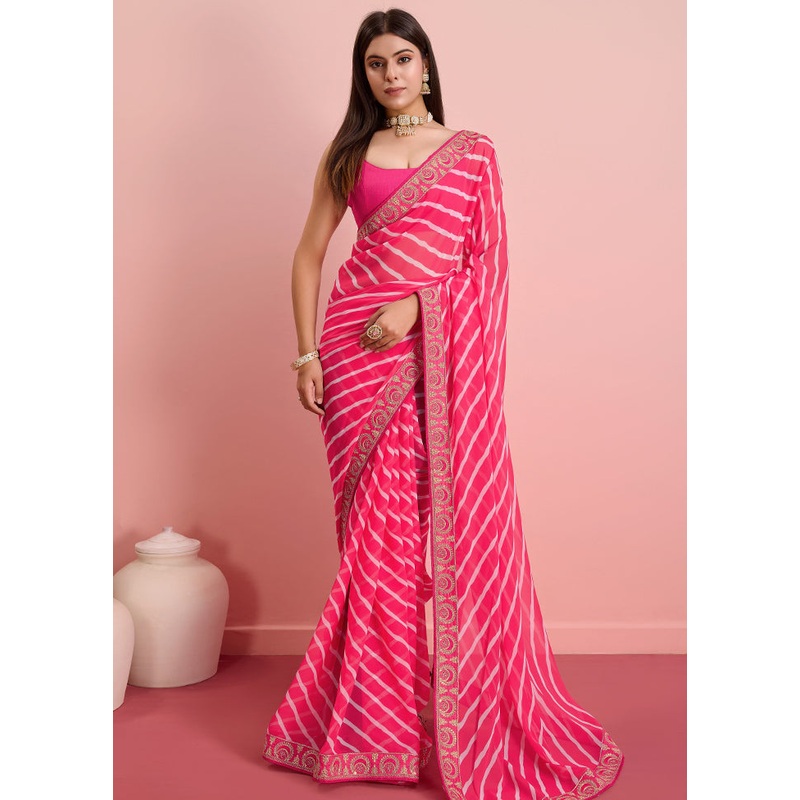 Pink Georgette Saree With Blouse Piece - JD986579900