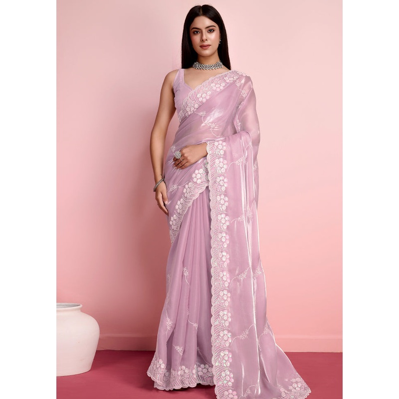Pink Organza Saree With Blouse Piece - JD986579897