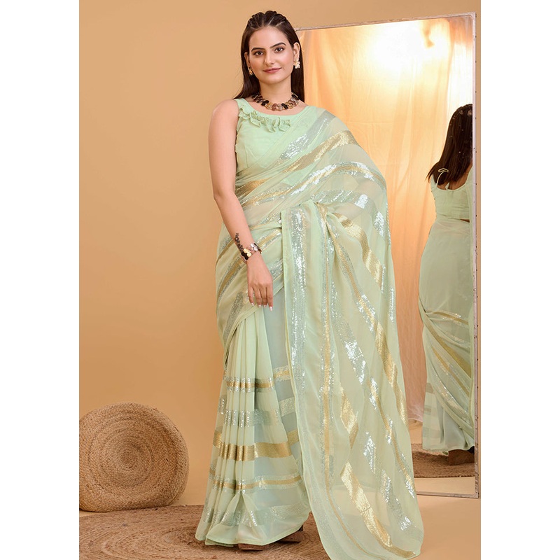 Pista Green Georgette Saree With Blouse Piece - JD986579796