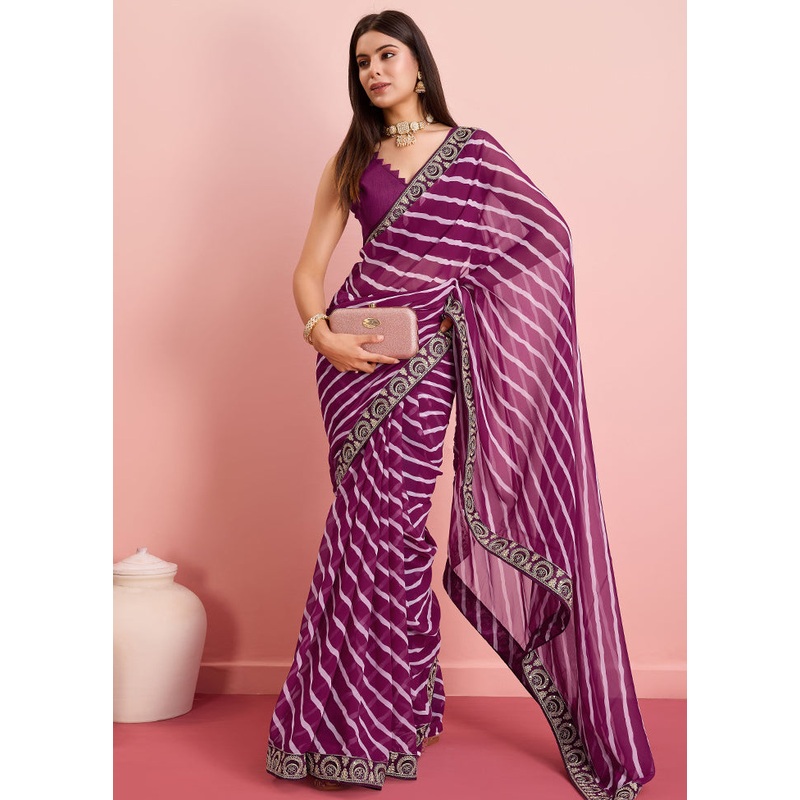 Purple Georgette Saree With Blouse Piece - JD986579893