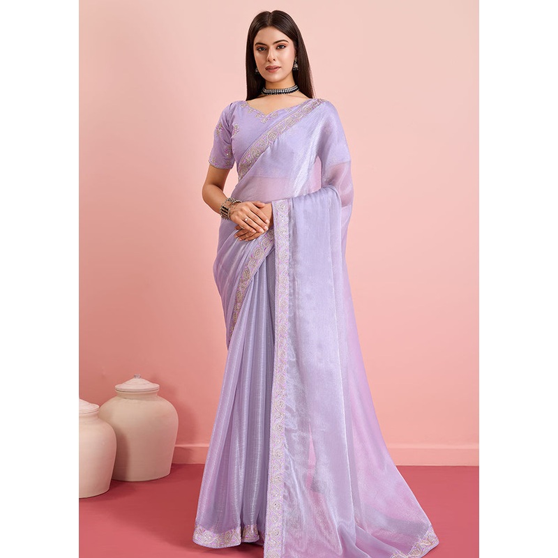 Purple Organza Saree With Blouse Piece - JD986579892